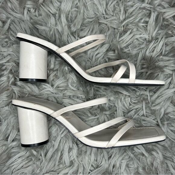 Zara neutral off white square toe round heel strappy sandals women’s shoe size 9 - Picture 7 of 12
